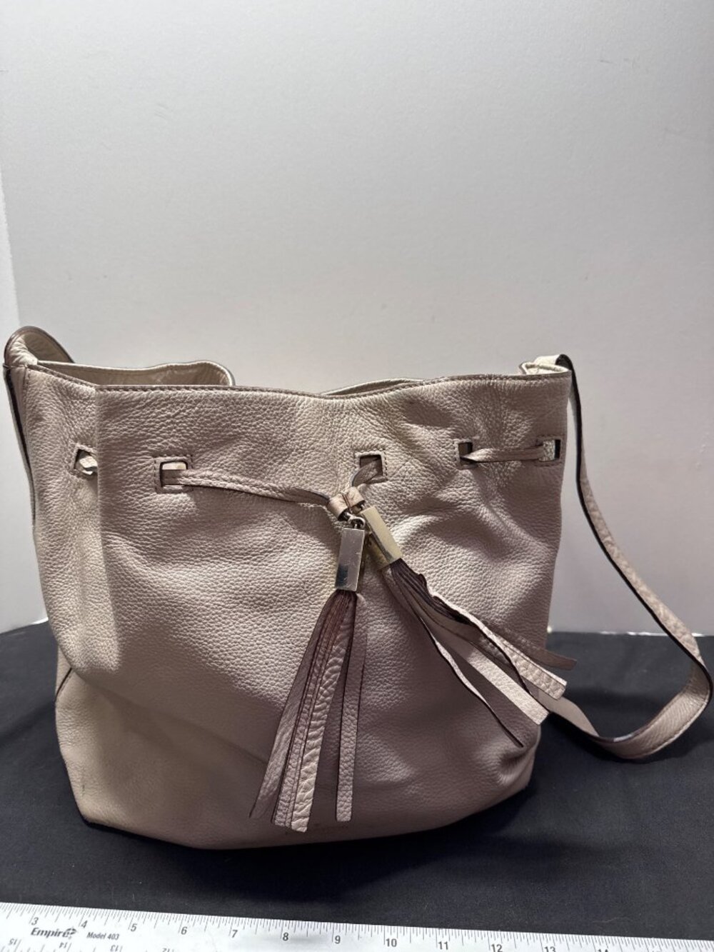 Kate Spade New York FLAWS Grey Street Cooper Pebbled Leather Bucket Bag Tassels